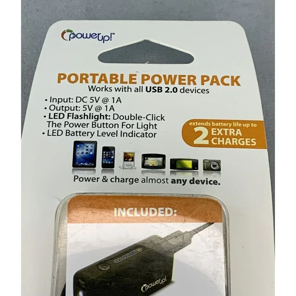 PowerUp! Portable 2200mA Power Pack USB Battery Charger With LED Flashlight NEW